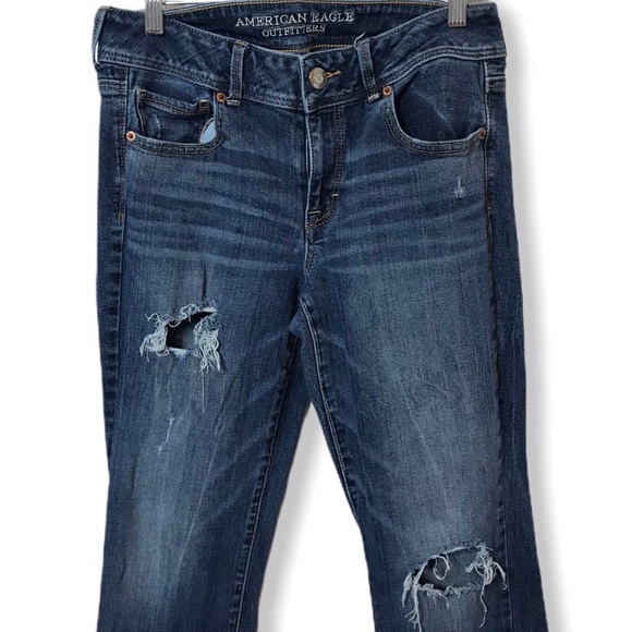 American Eagle Distressed Kick Boot Jeans 10 - Picture 1 of 6